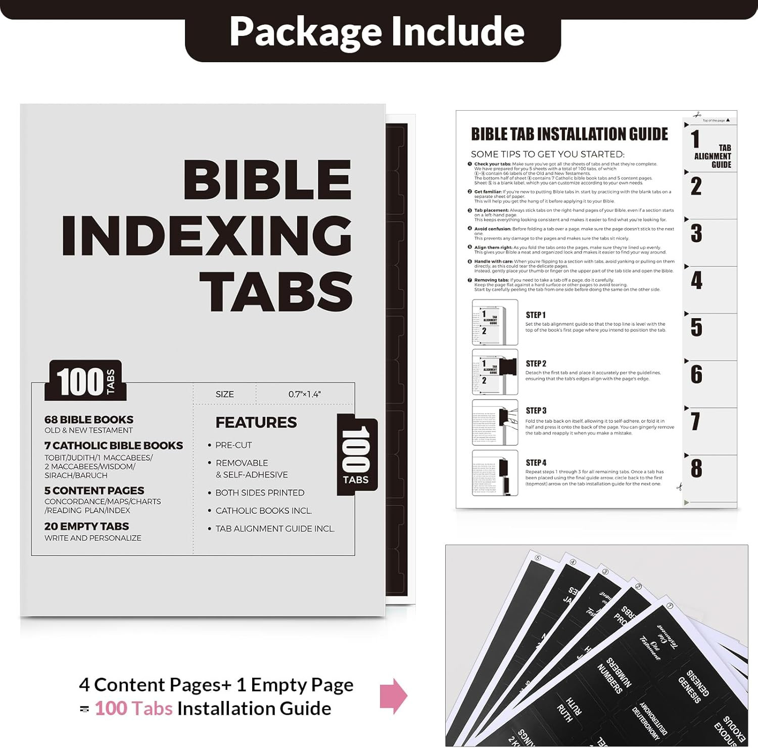 Bible Tabs – 100 Laminated Tabs for Women and Men, Study Index, Book Labels (Bla