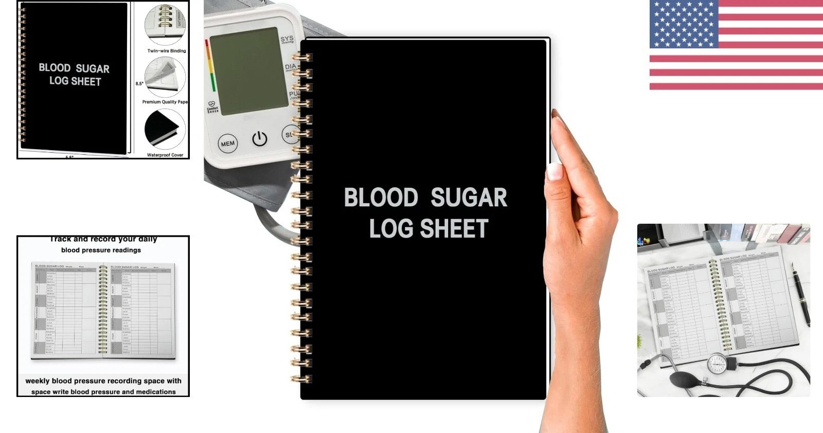High-Quality Blood Pressure Log Book – 118 Pages Portable Tracker, Black Cover