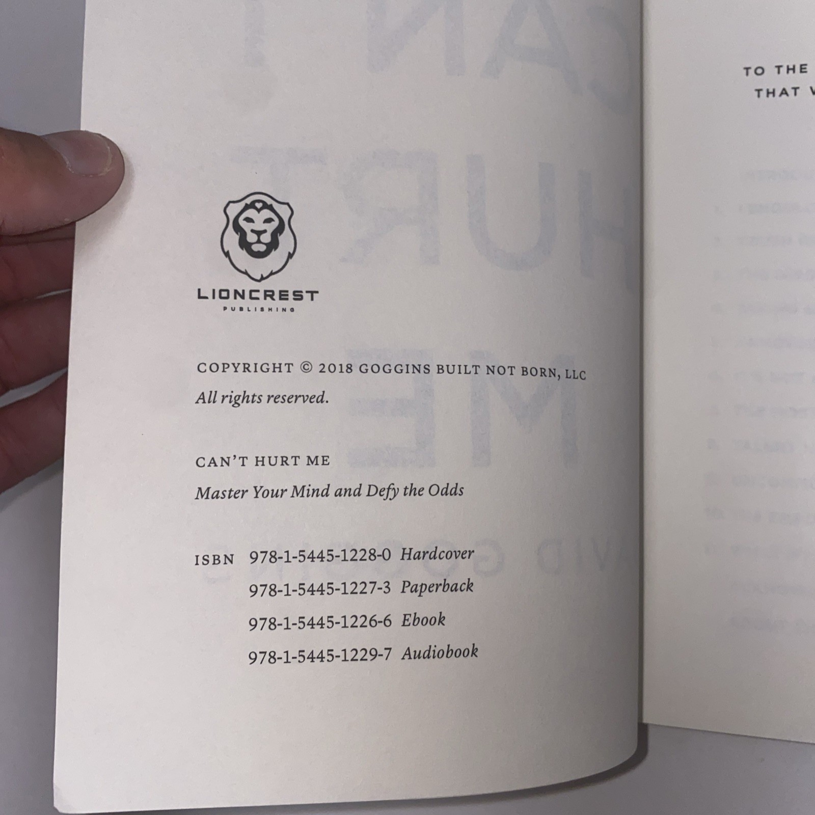 Cant Hurt Me Master Your Mind and Defy the Odds by David Goggins 2018 PB Book