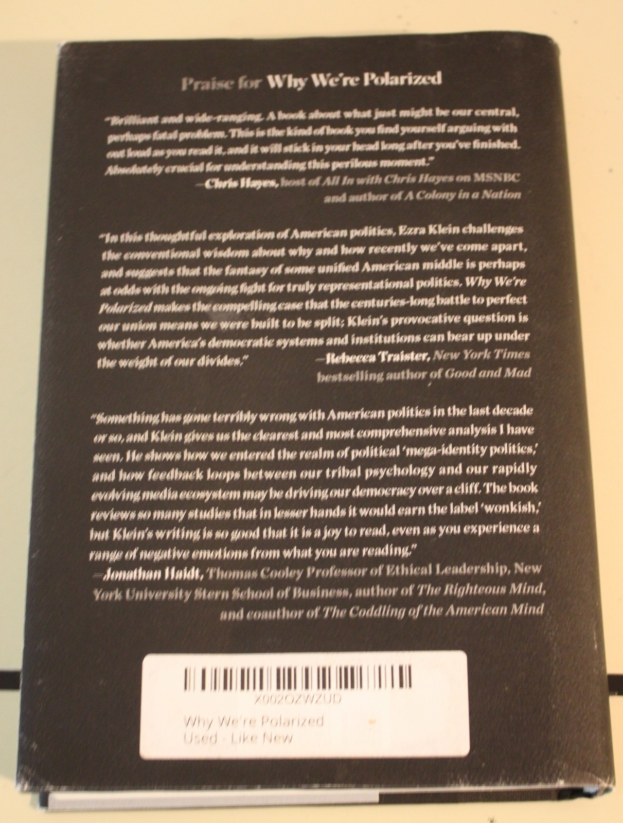 “Why We’re Polarized” by Ezra Klein, hardcover w/ dust jacket