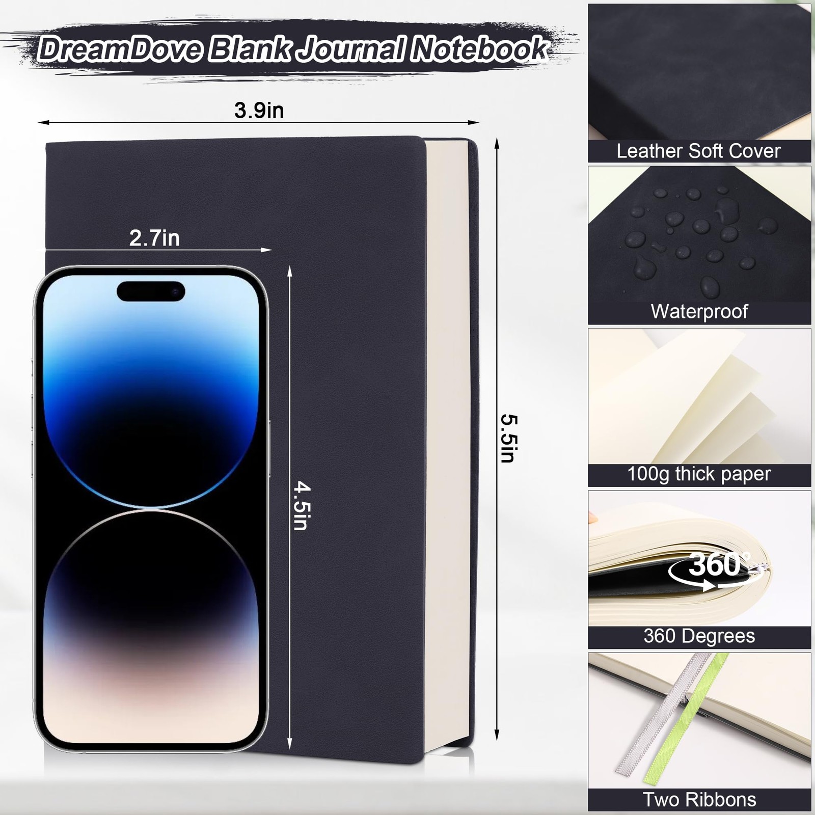 Thick Blank Journal Notebook 400 Pages 3.9 × 5.5 No Lines Soft Leather Pocket…
