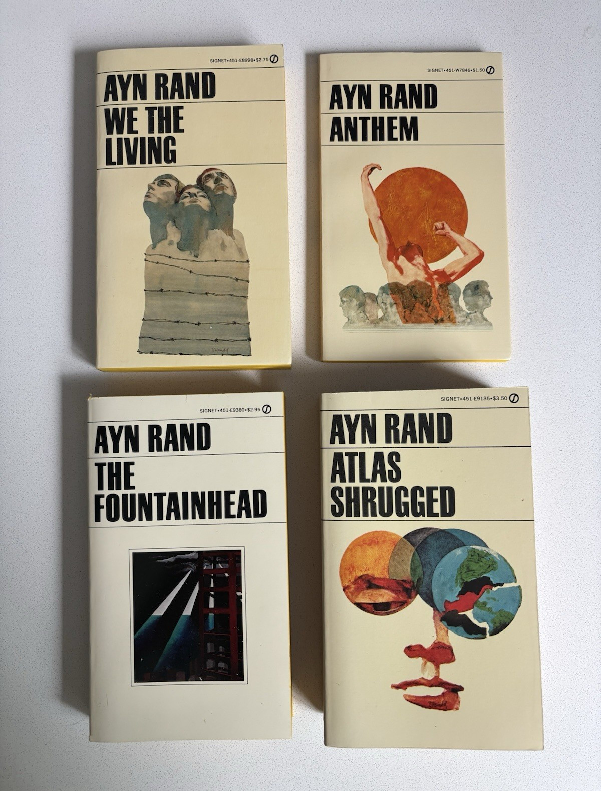 Ayn Rand Lot of 4 Vintage Paperback Books Atlas Shrugged, The Fountainhead