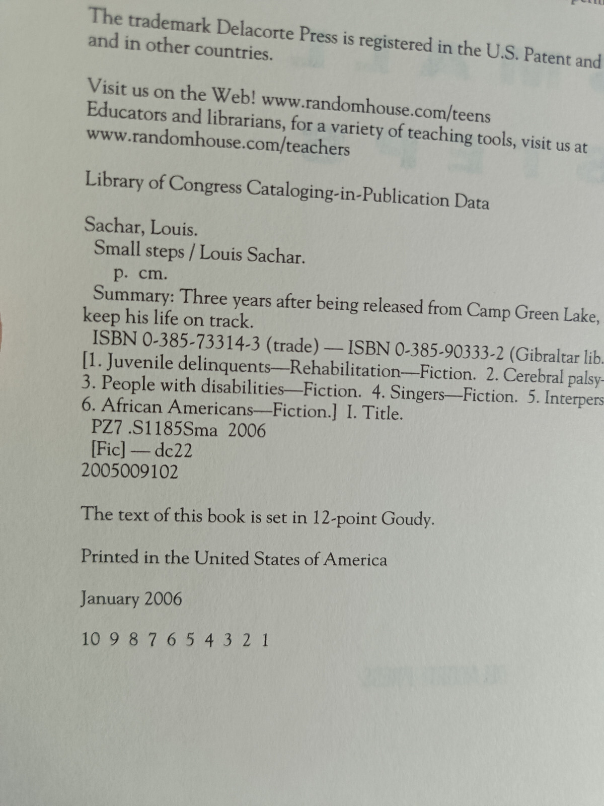 Small Steps_Louis Sachar_HCnoDJ_2006_Very Good