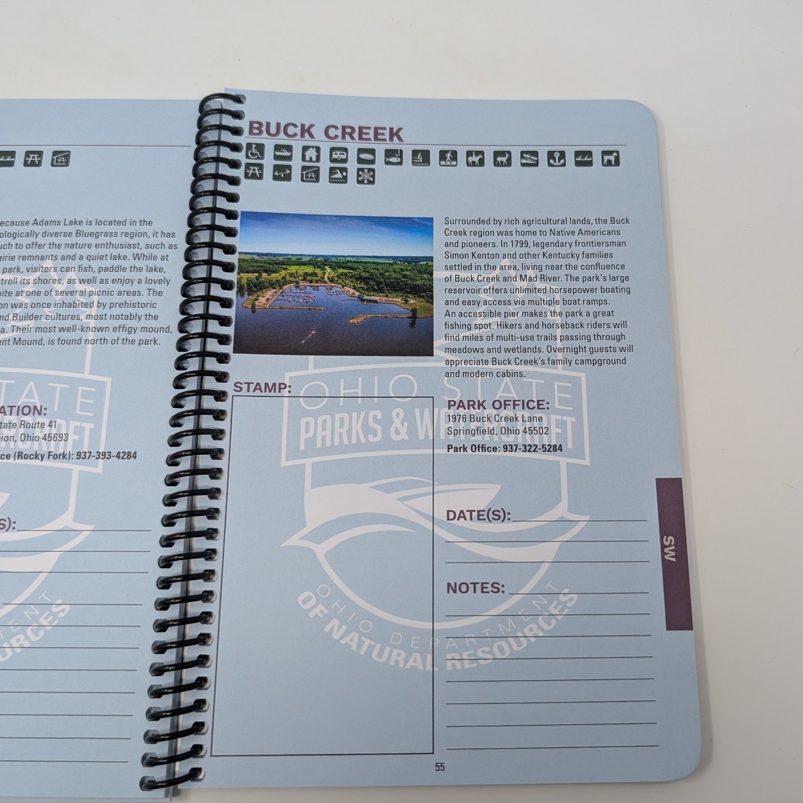 Ohio State Parks Park Passport Guide 2023 Journal Spiral Bound ODNR Stickers