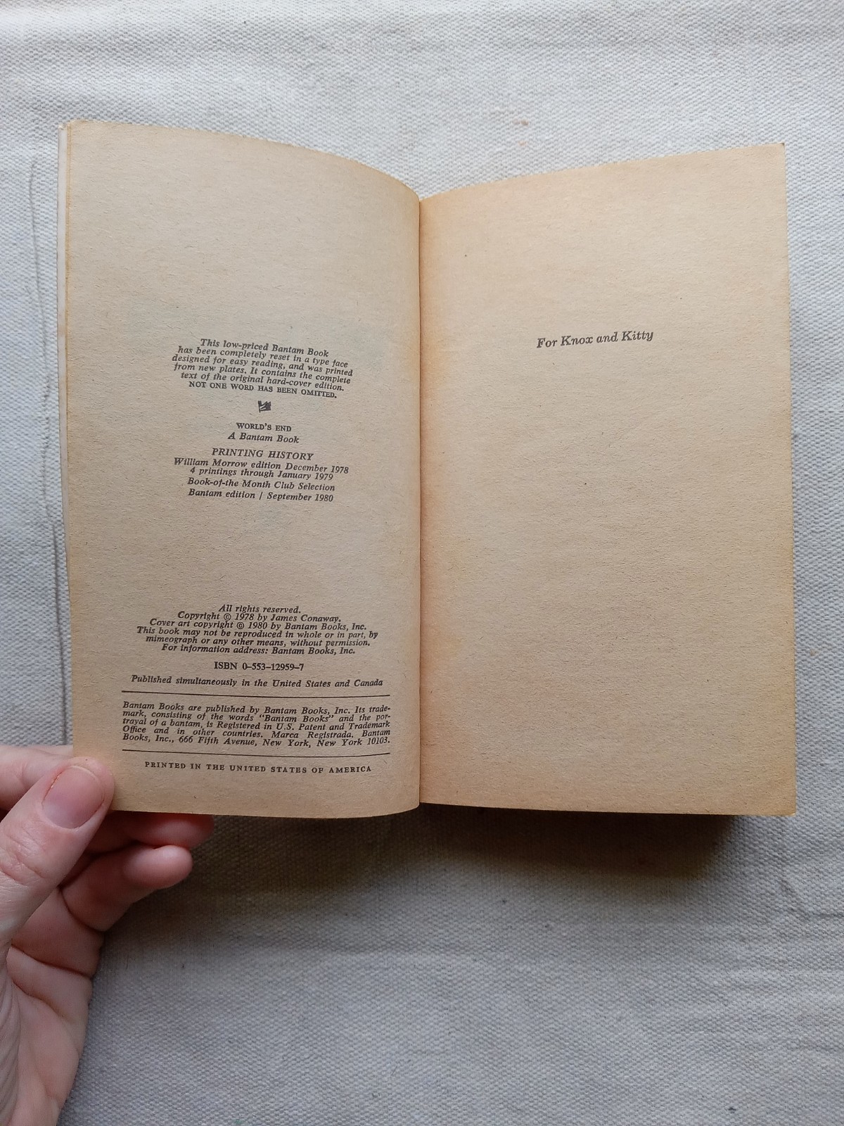 World’s End James Conaway 1980 Bantam Edition Crime Drama Novel