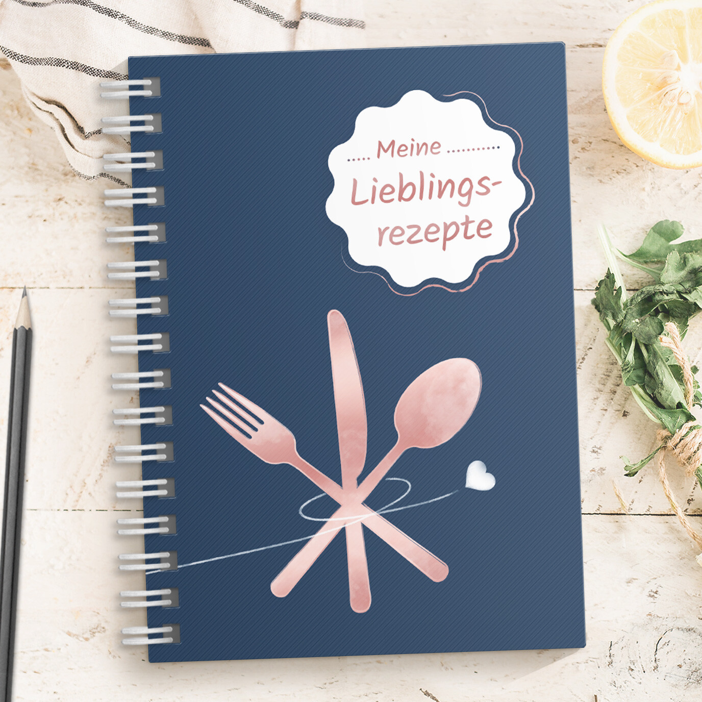 DIY Rezeptbuch zum selberschreiben & gestalten: DIN A5 Kochbuch, blau/rose, 70 S