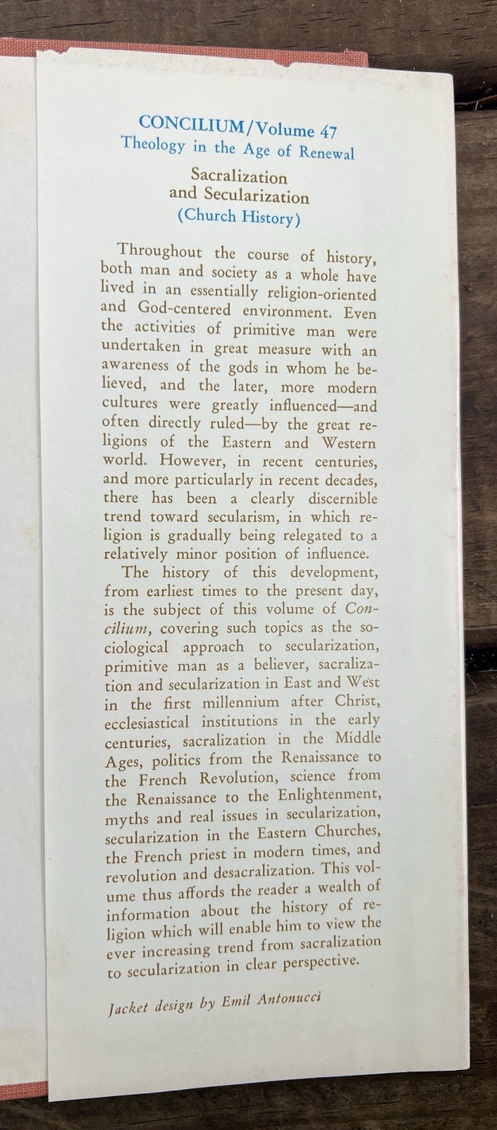 Sacralization Secularization 1969 Church History CONCILIUM Vol. 47 Paulist Press