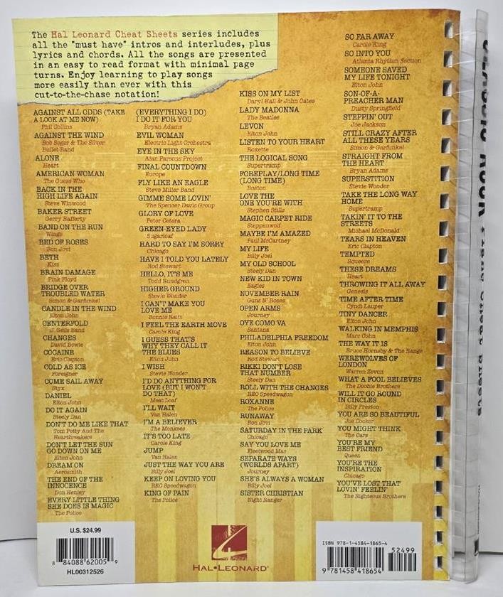 songbook PIANO CHEAT SHEETS CLASSIC ROCK 100 Favorites Musical Shorthand
