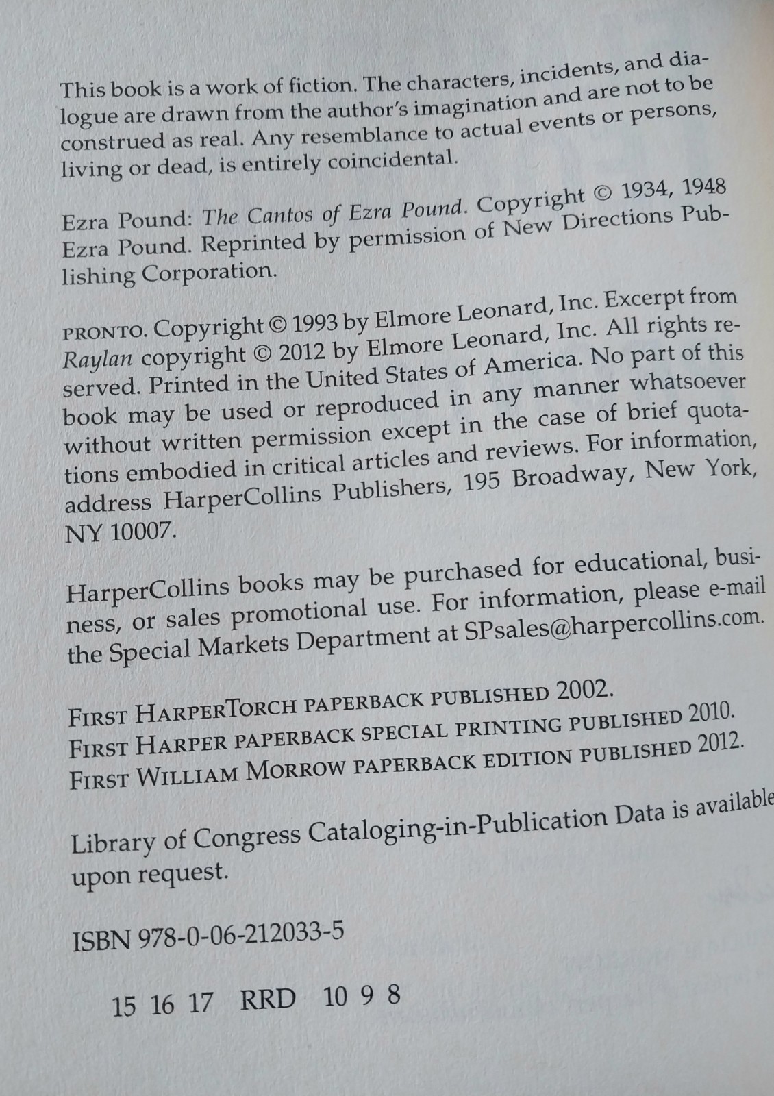 Elmore Leonard – Pronto – William Morrow 8th Printing