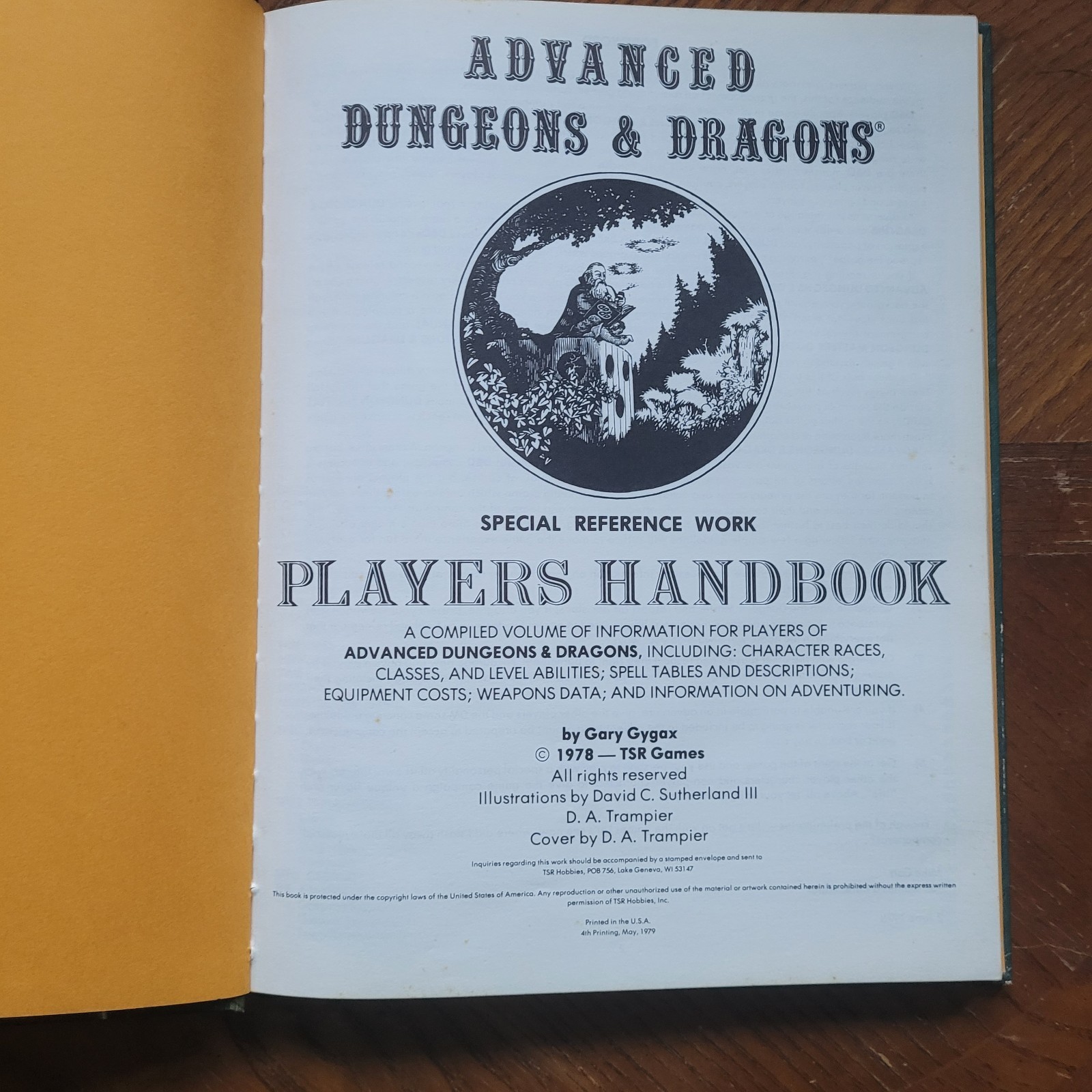 AD&D 1st Edition Players Handbook • 1979 4th Print TSR 2010 • Vibrant Yellow