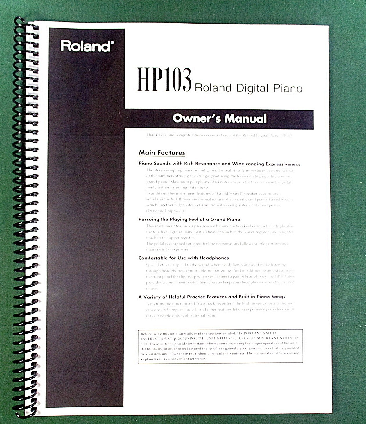 Roland HP-103 Owner’s Instruction Manual: 56 Pages & Protective Covers!