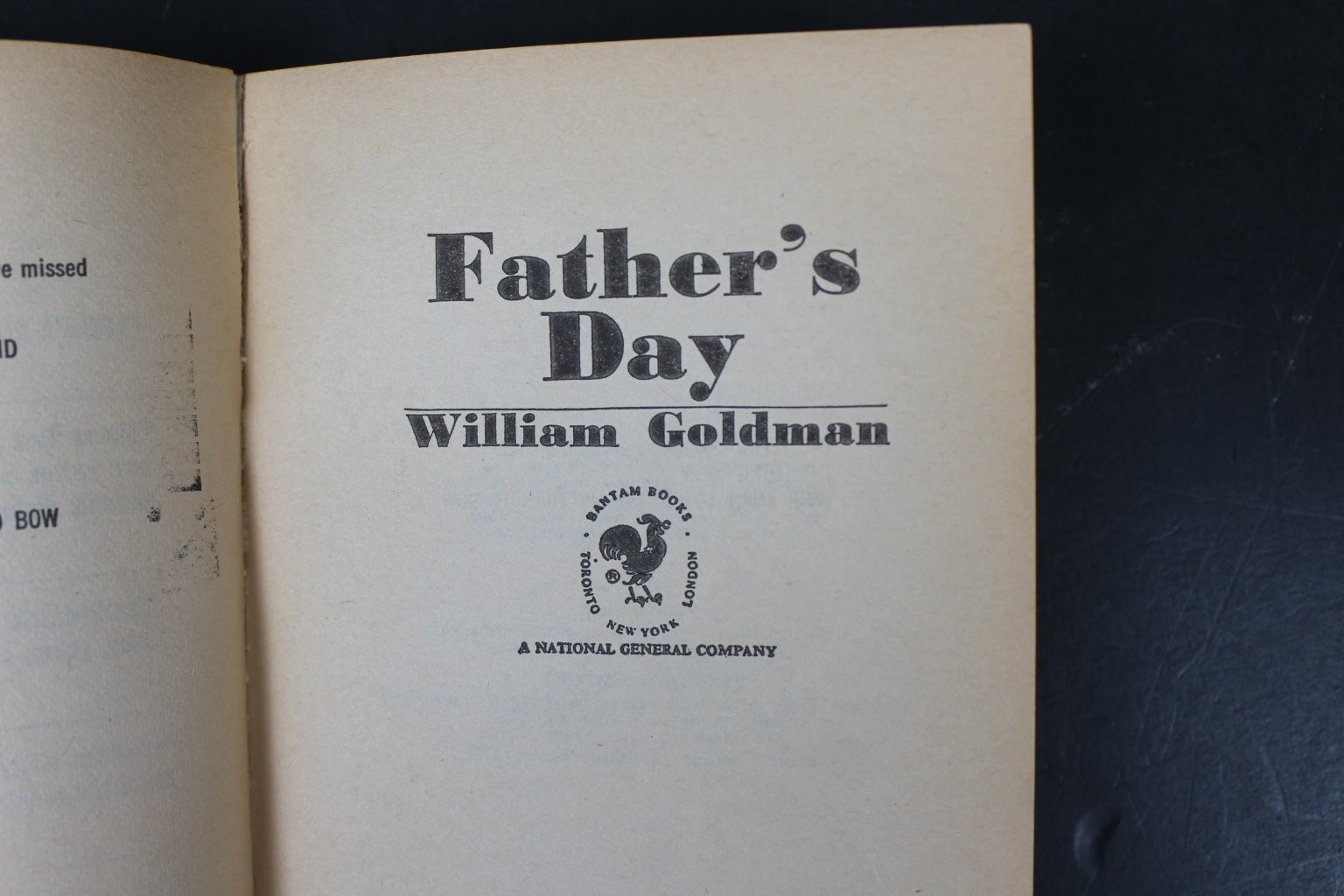 Father’s Day William Goldman 1972 Bantam Book Paperback Fiction Novel PB