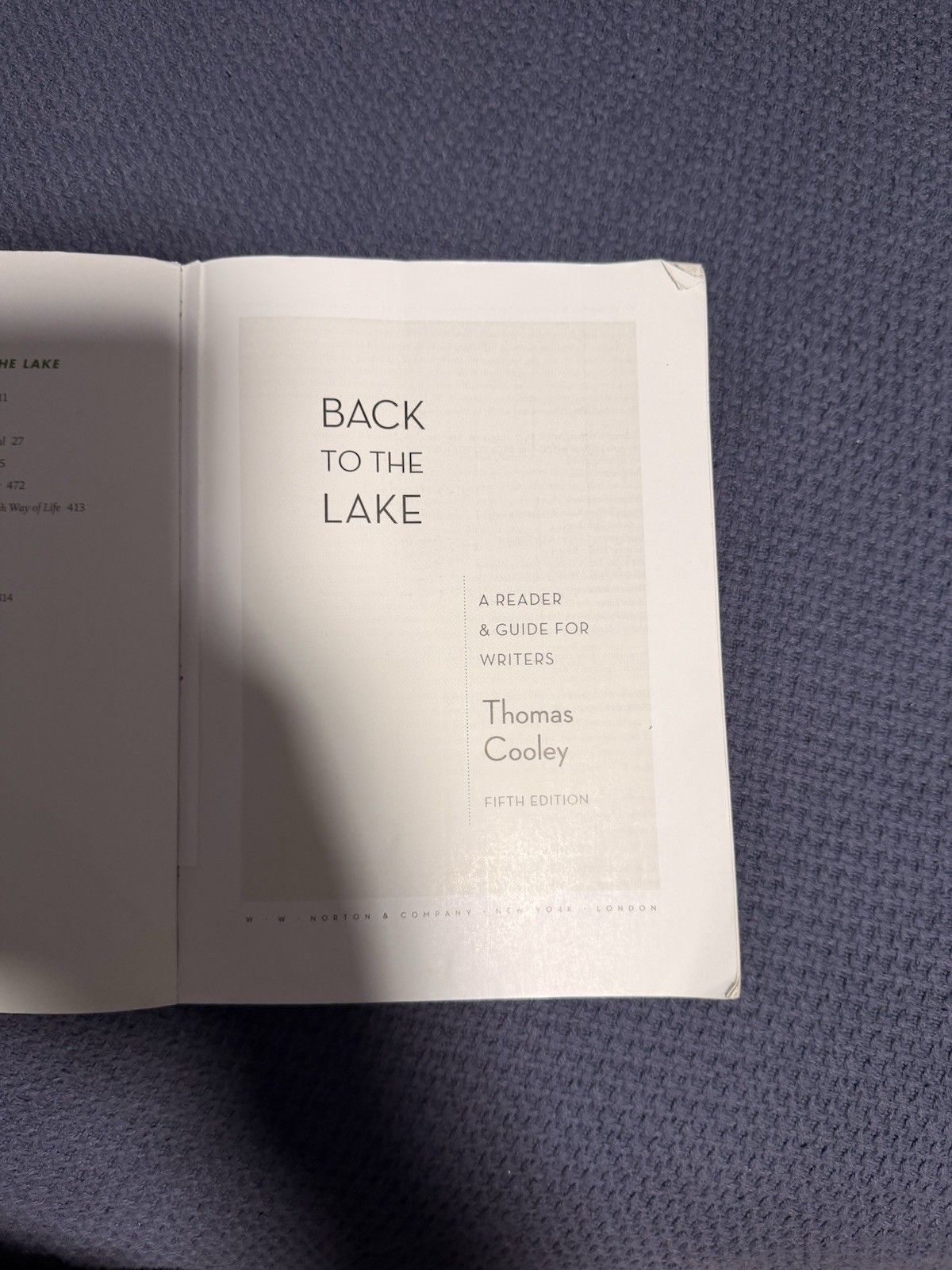 Back to the Lake 5th Ed Thomas Cooley Paperback Writing Textbook