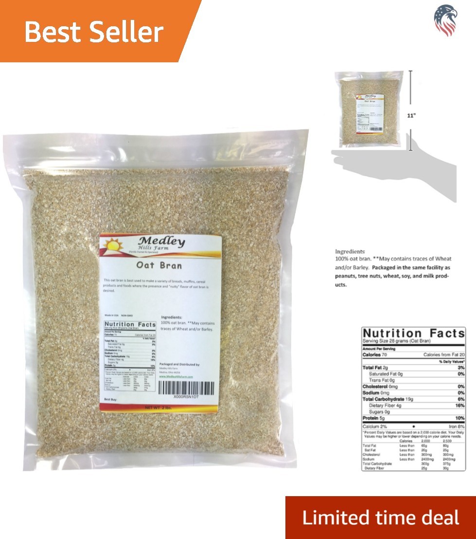 Oat Bran Flaked Non-GMO 32 Oz Pack for Baking and Breakfast