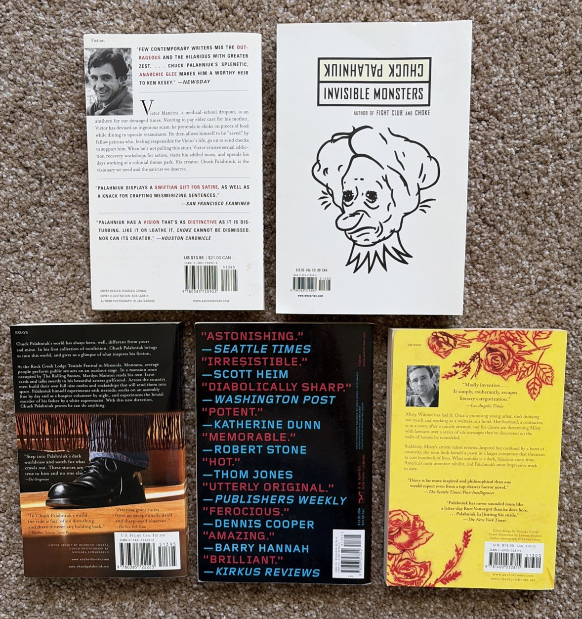 Lot Of 12 Chuck Palahniuk Books 9 PB & 3 HC Choke Haunted Snuff Lullaby Diary VG