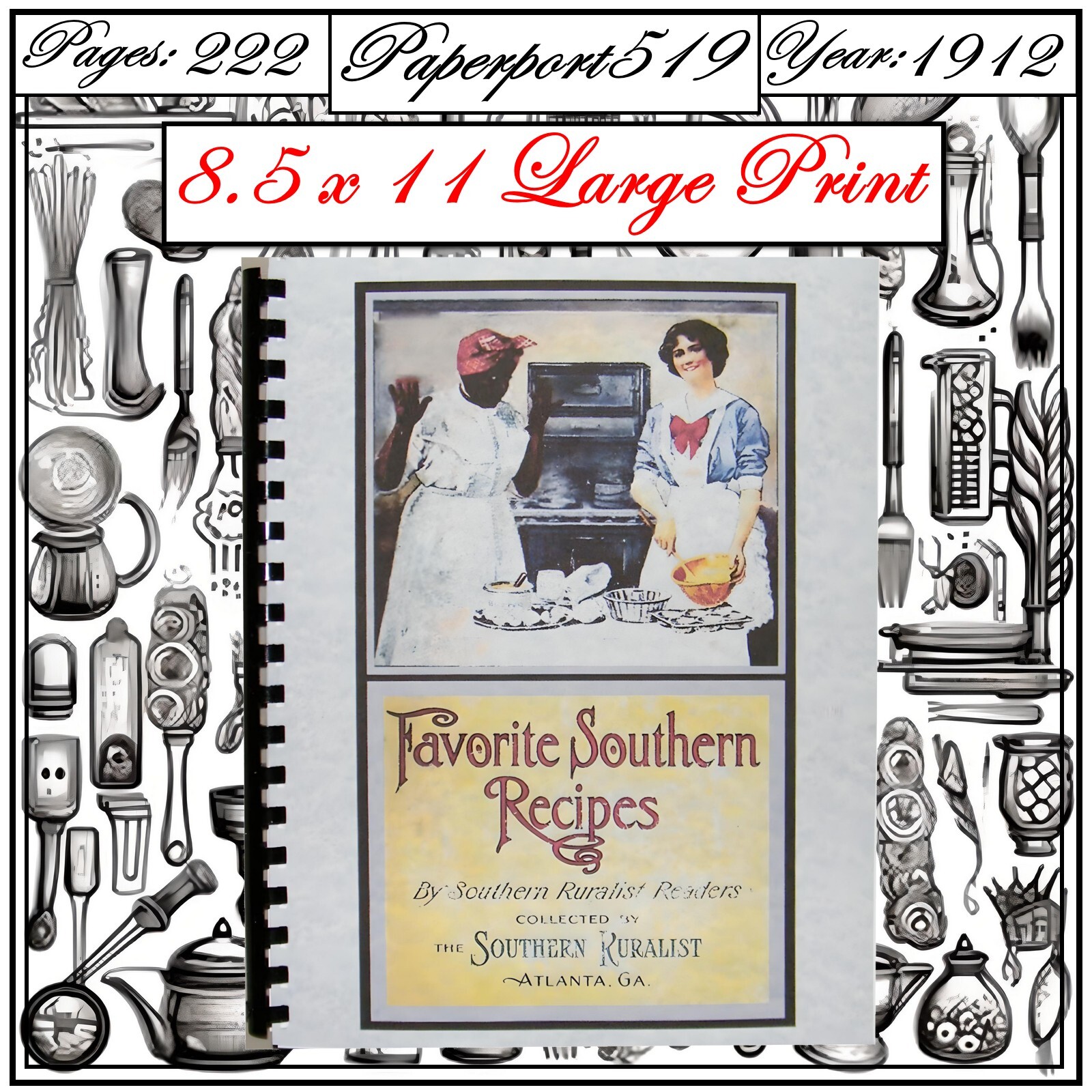 1912 Favorite Southern Recipes Vintage Cook Book 222 Pages Large Print
