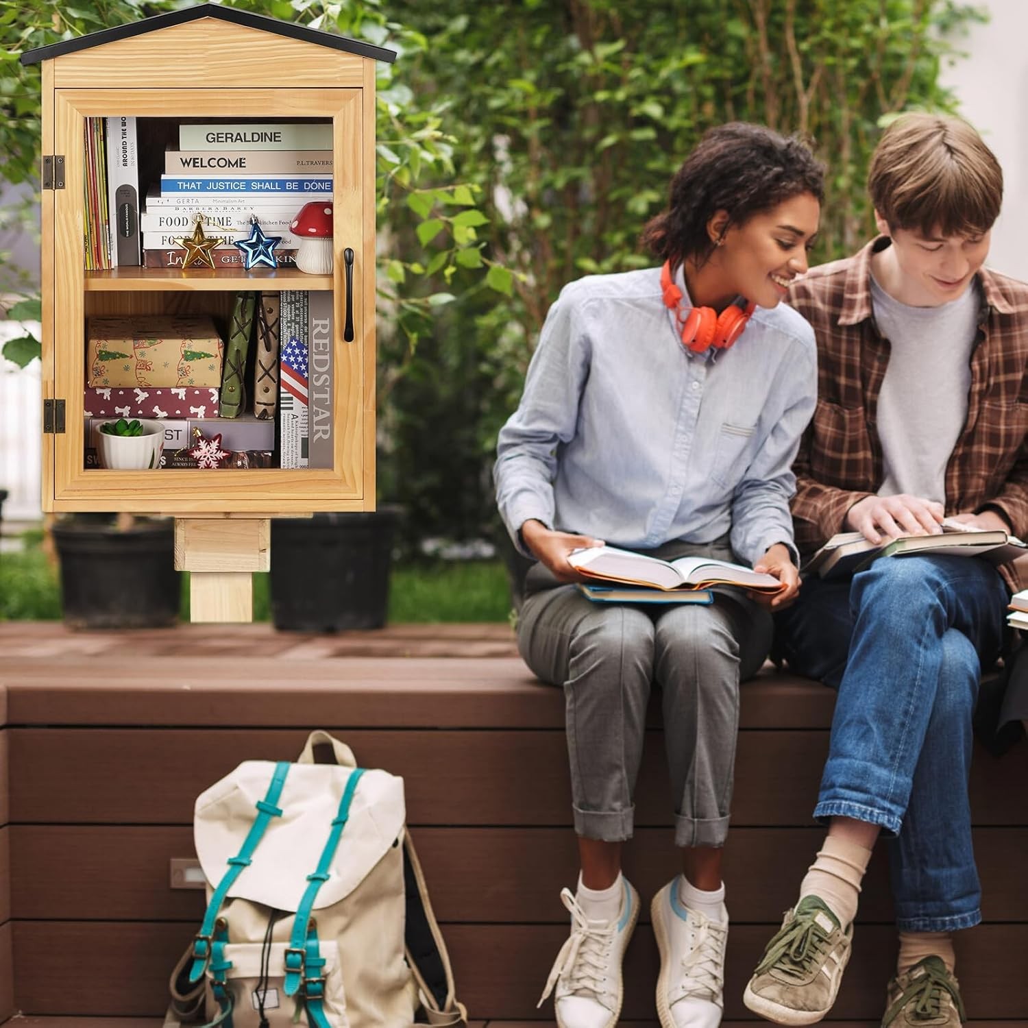 Little Library Box Outdoor Free Library, Double Outdoor Library Book Box Storage