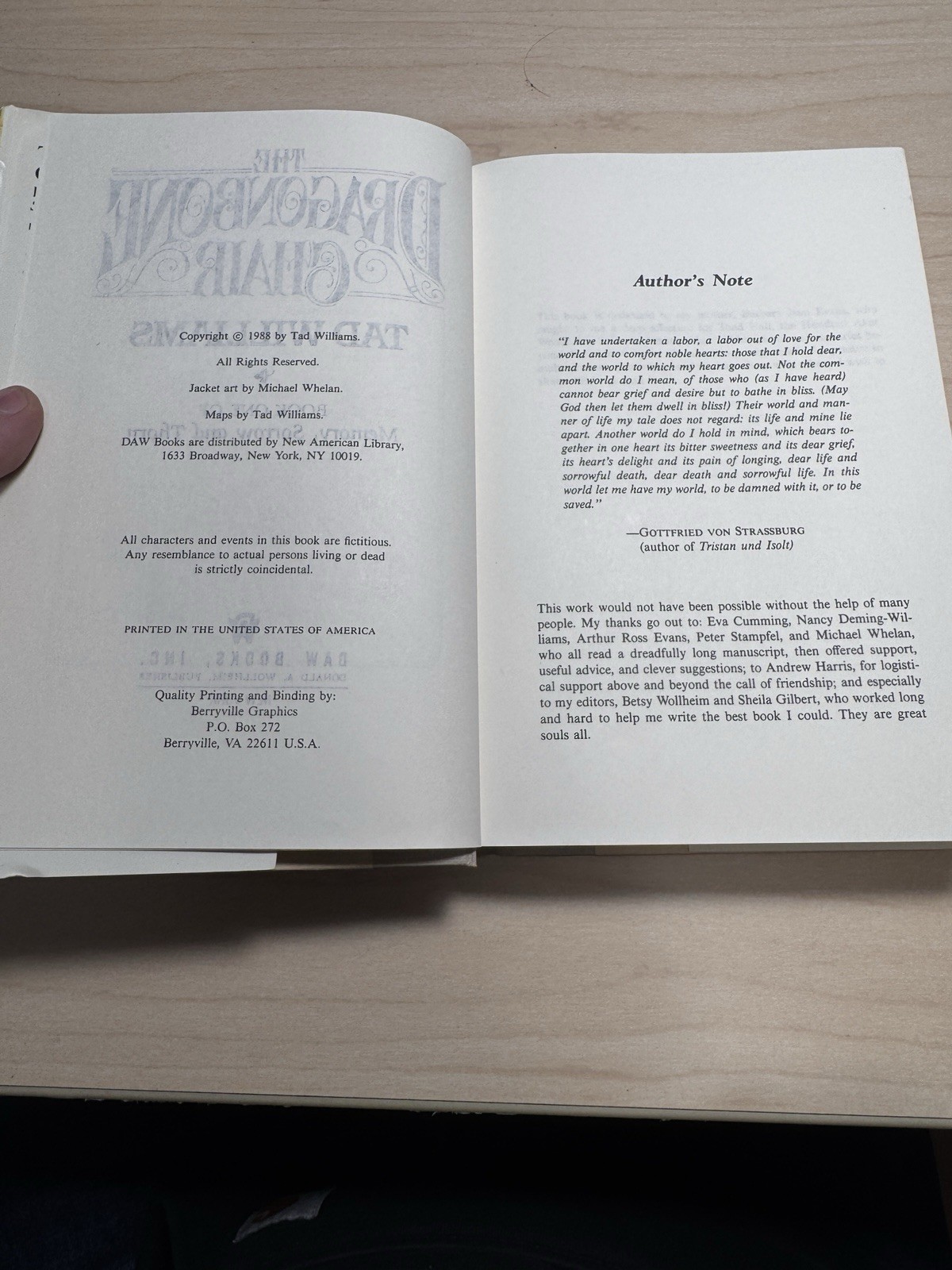 The Dragonbone Chair Memory, Sorrow, and Thorn Book 1 Tad Williams 1988