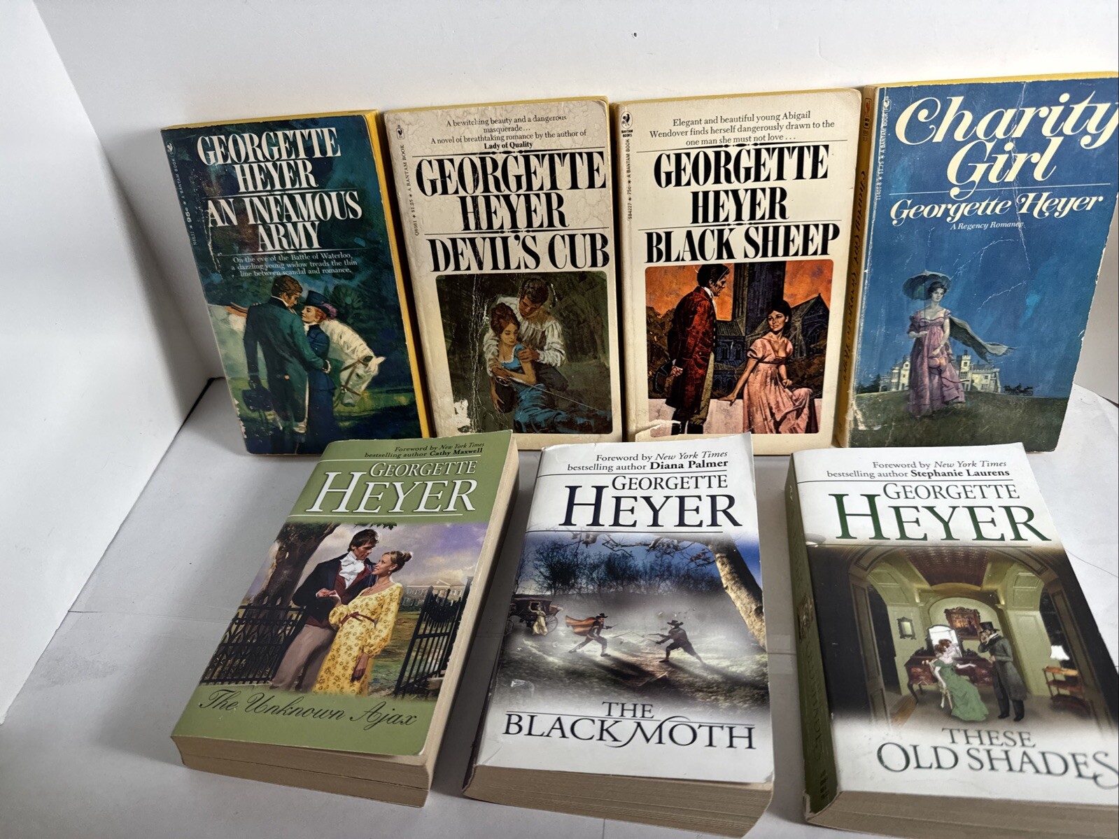 Lot of 7 Georgette Heyer Romance Novels Pbk, 4 Vintage Black Sheep, Charity Girl