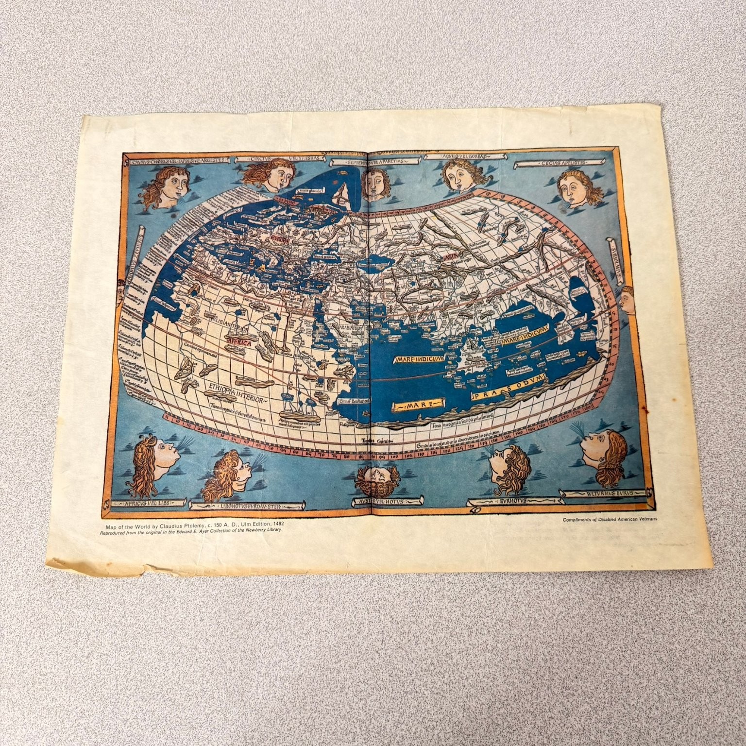 Ptolemy World Map 1482 Ulm Edition Reproduction Newberry Library Antique