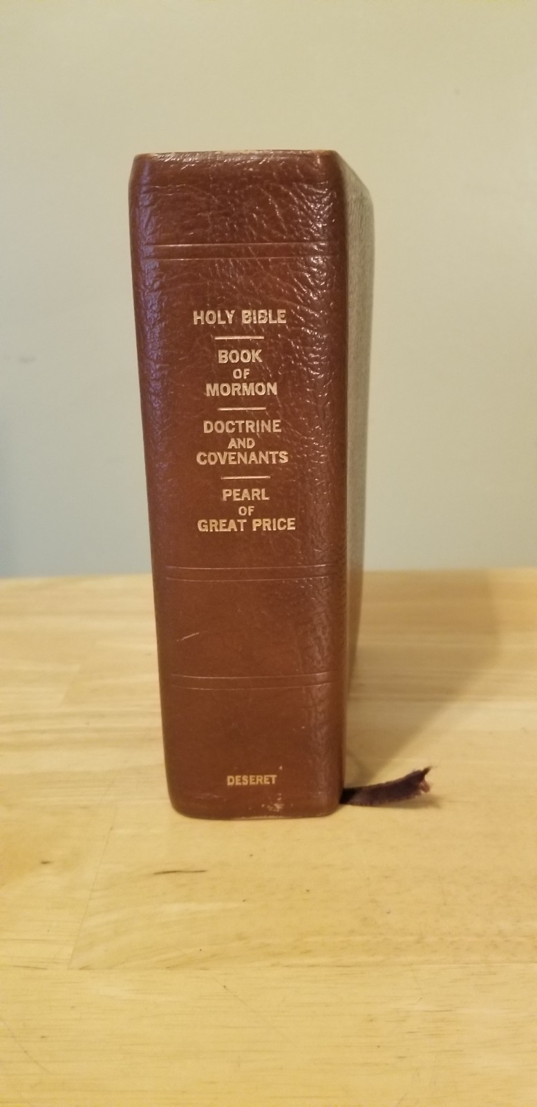 1977 LDS Quad Scriptures Holy Bible Book of Mormon Brown Leather Tabs 7” x 5”