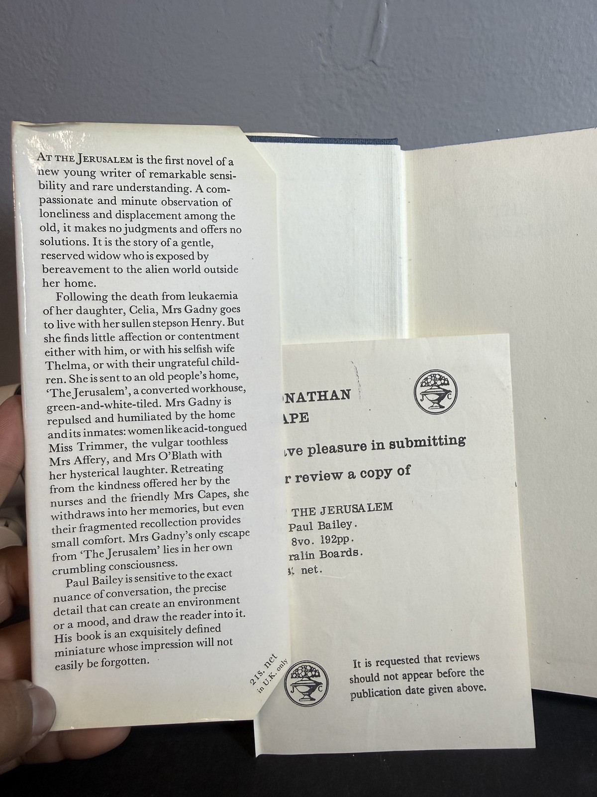 At the Jerusalem Paul Bailey 1967 First Edition Hardcover Dust Jacket Review