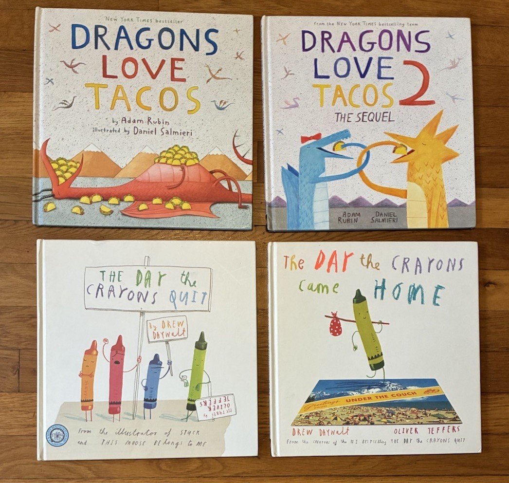 Lot of 4 Illustrated Children’s Books English Language Dragons Love Tacos etc.