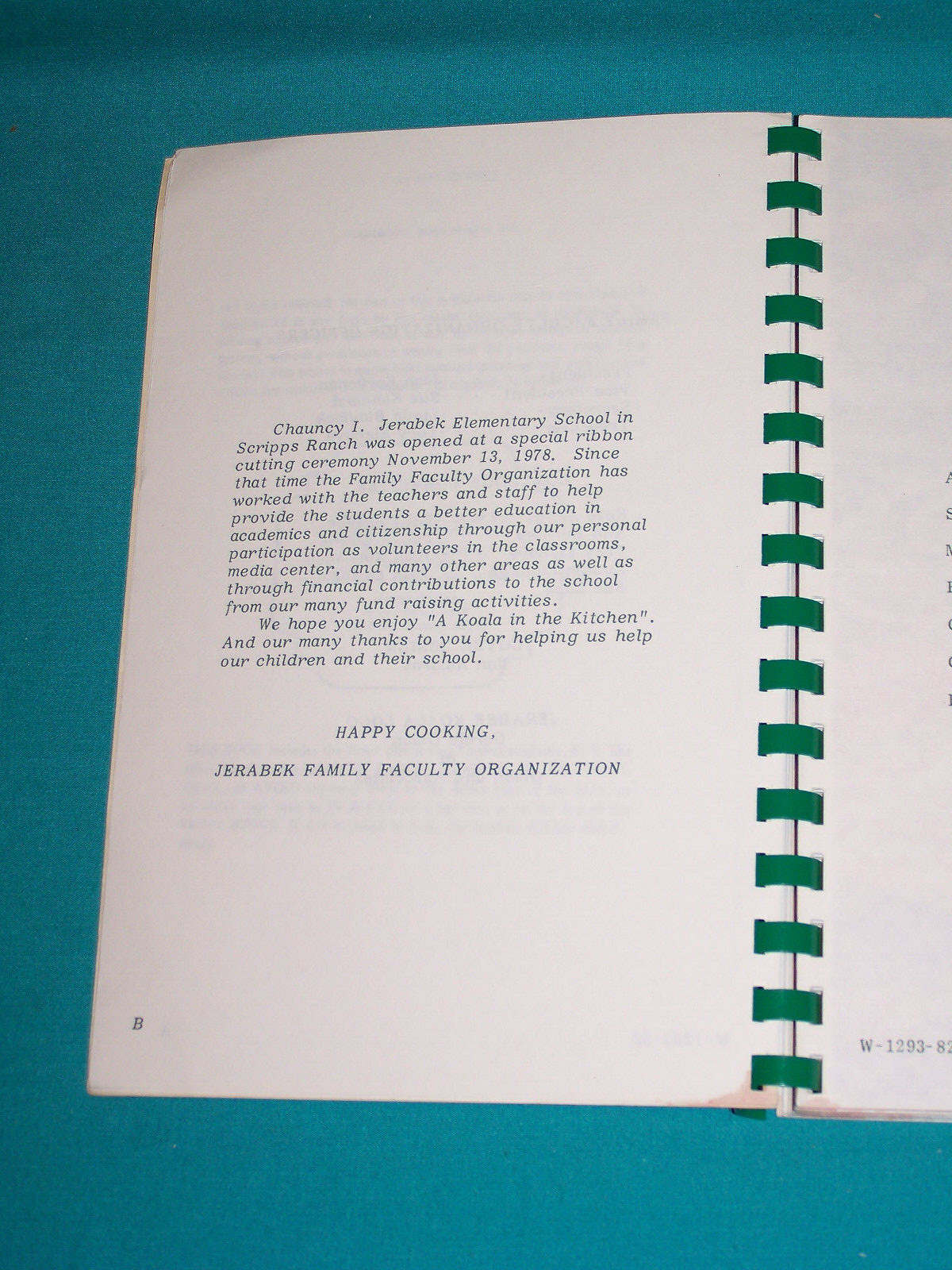 Jerabek Elementary School Cookbook 1982 San Diego CA A Koala in Jerabek Kitchen