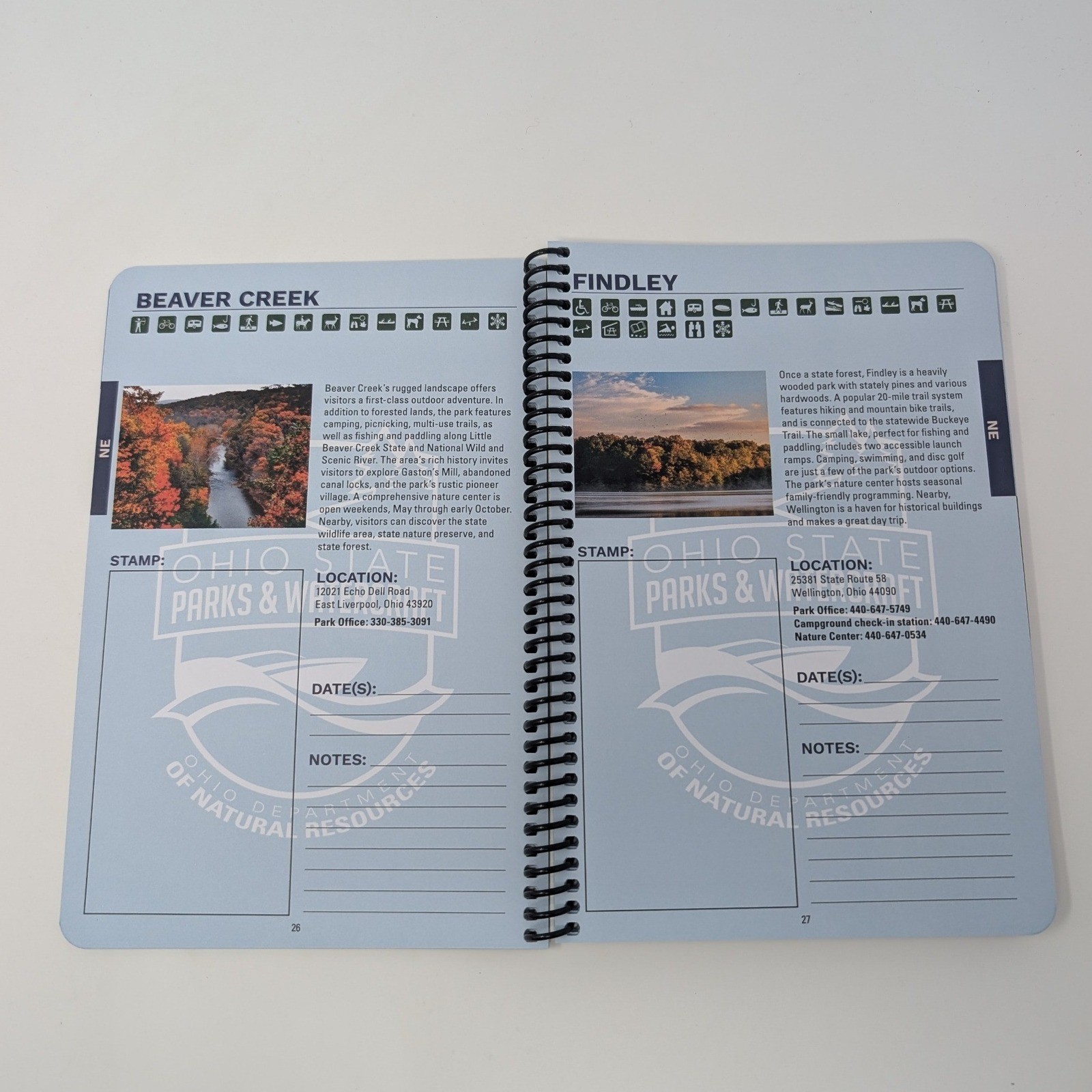 Ohio State Parks Park Passport Guide 2023 Journal Spiral Bound ODNR Stickers