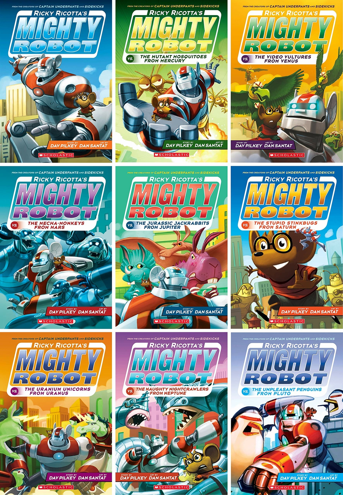 Ricky Ricotta’s Mighty Robot 1-9 Books Collection Set By Dav Pilkey NEW Paperbck