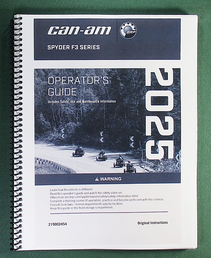 2025 Can-Am Spyder F3 Series Operator’s Manual With Protective Covers!