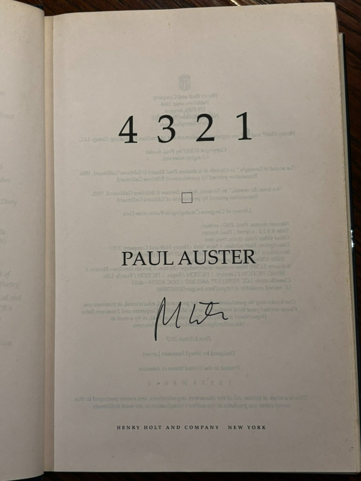 Signed Paul Auster 4321 4 3 2 1 Hardcover 1st Edition 2017 NF/NF