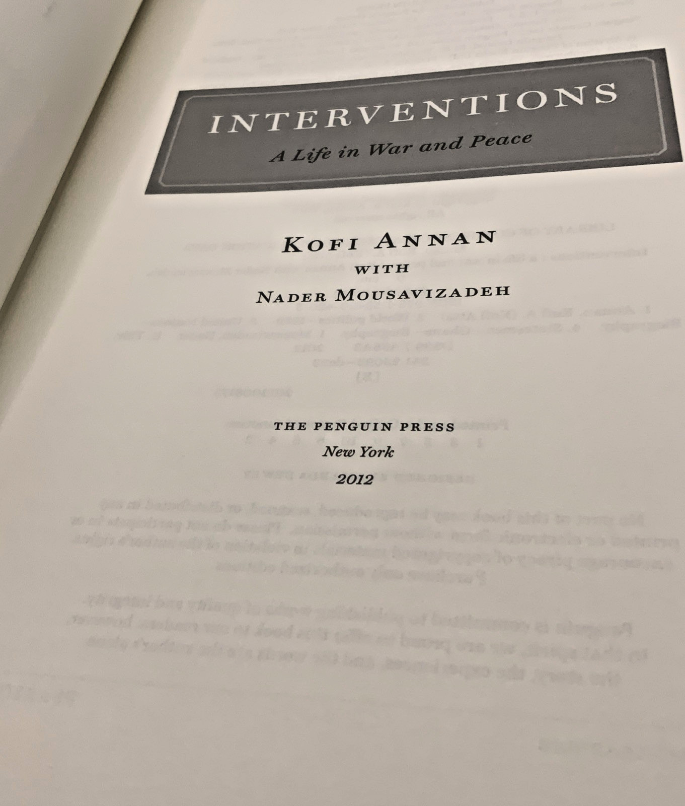 SIGNED Kofi Annan Interventions : A Life in War and Peace (2012) Penguin Press