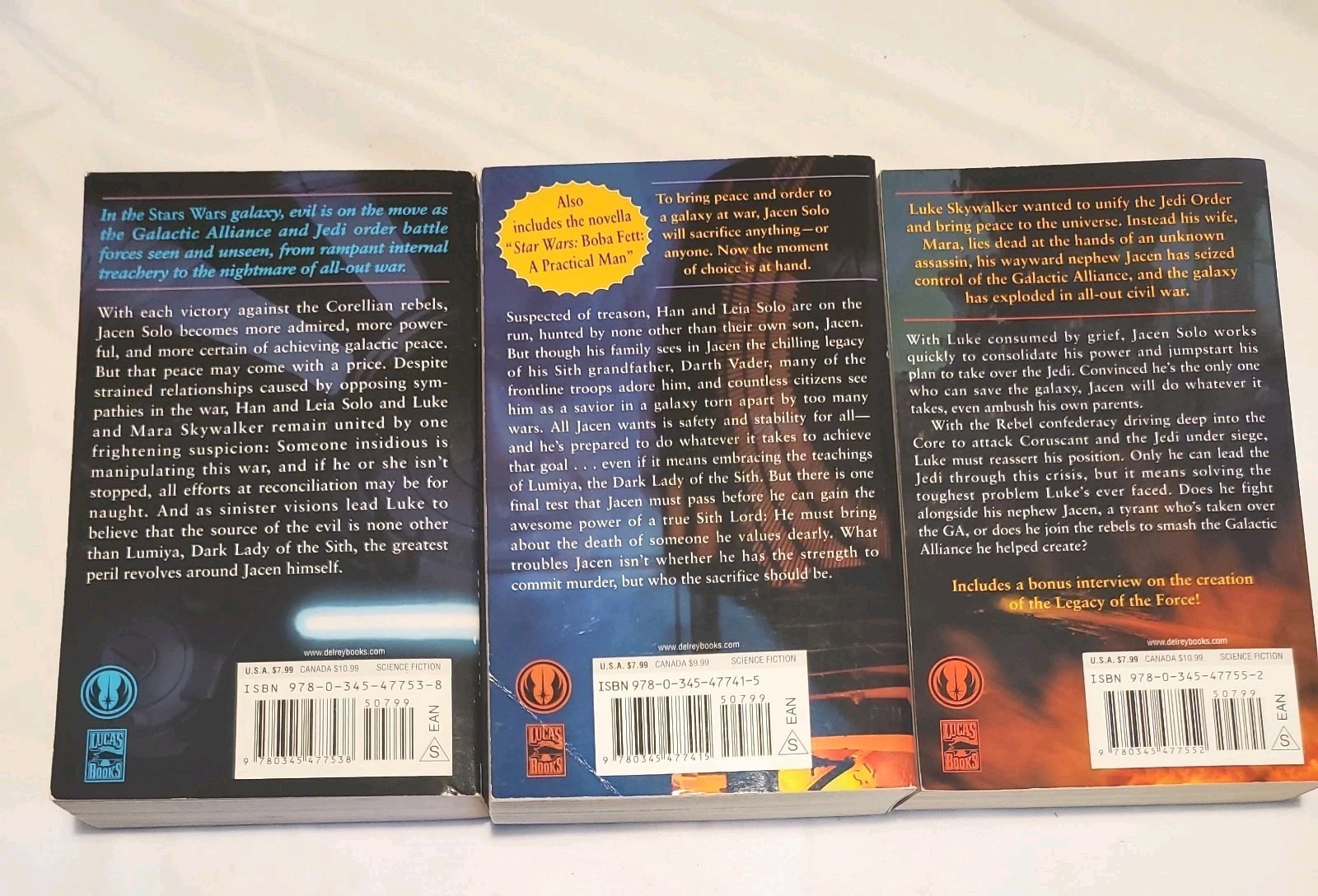Star Wars: Legacy Of The Force Paperback Books LOT of 7 Del Rey