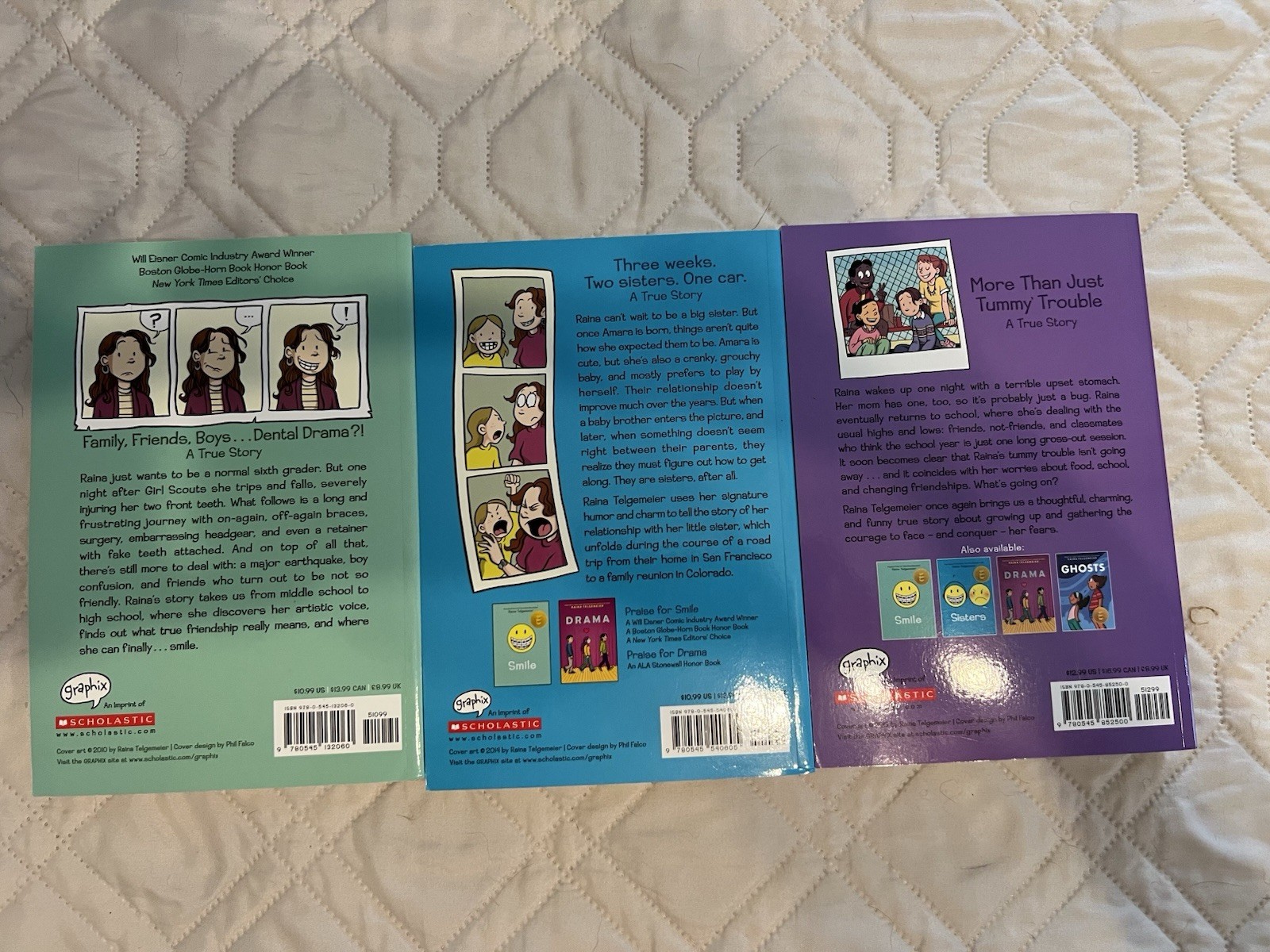 Lot 3 Raina Telgemeier Paperback Graphic Novels Smile Sisters Guts
