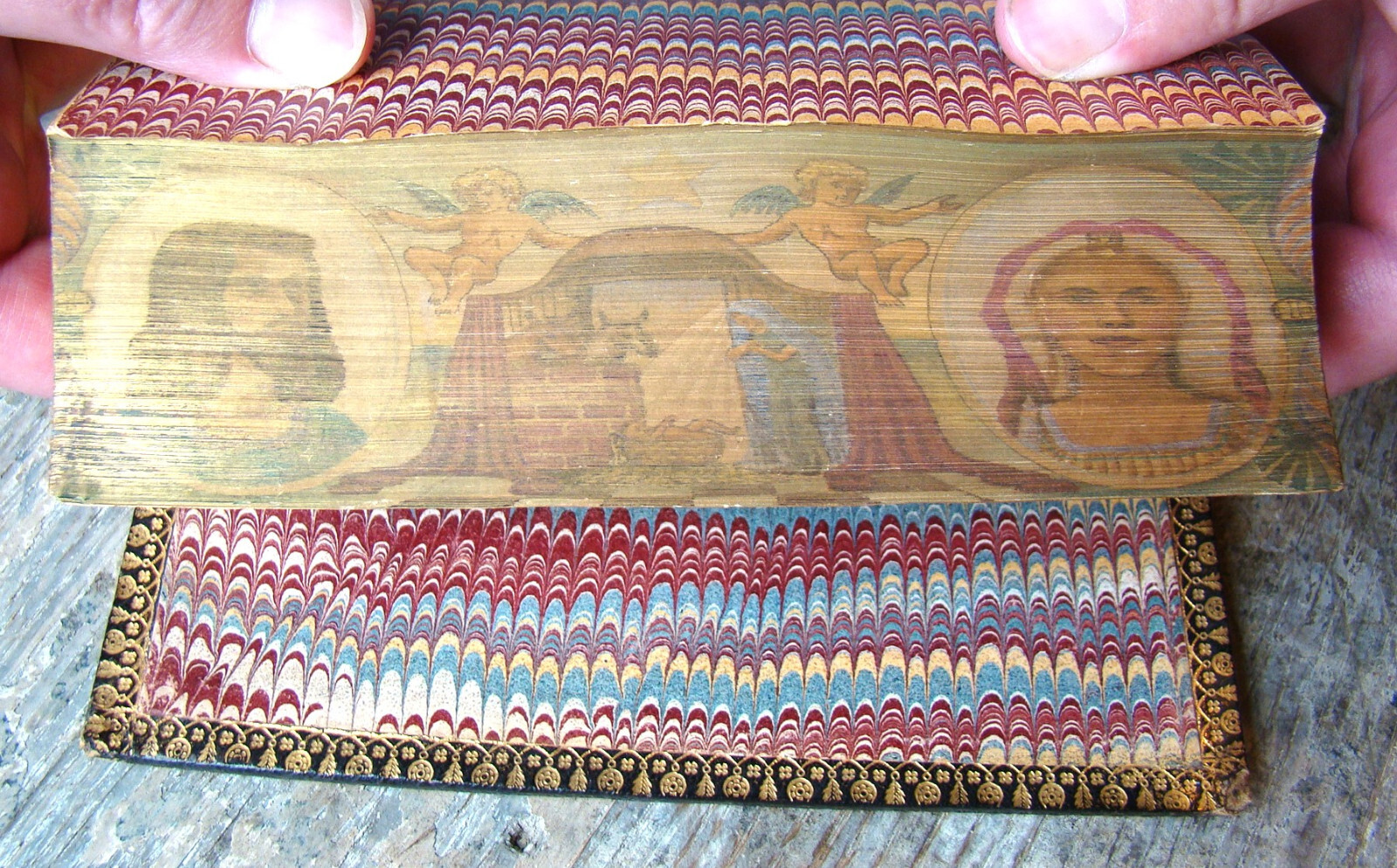 Fore-Edge Painting ~1842 New Testament Genevan~ Nativity Antique Custom Bible