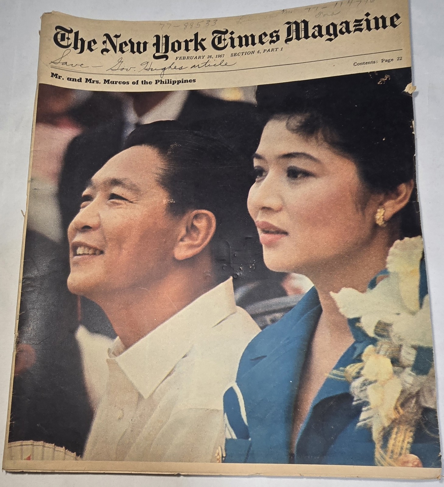 NEW YORK TIMES MAGAZINE FEB 1967 MR & MRS MARCOS PHILIPPINES HAROLD HUGHES IOWA