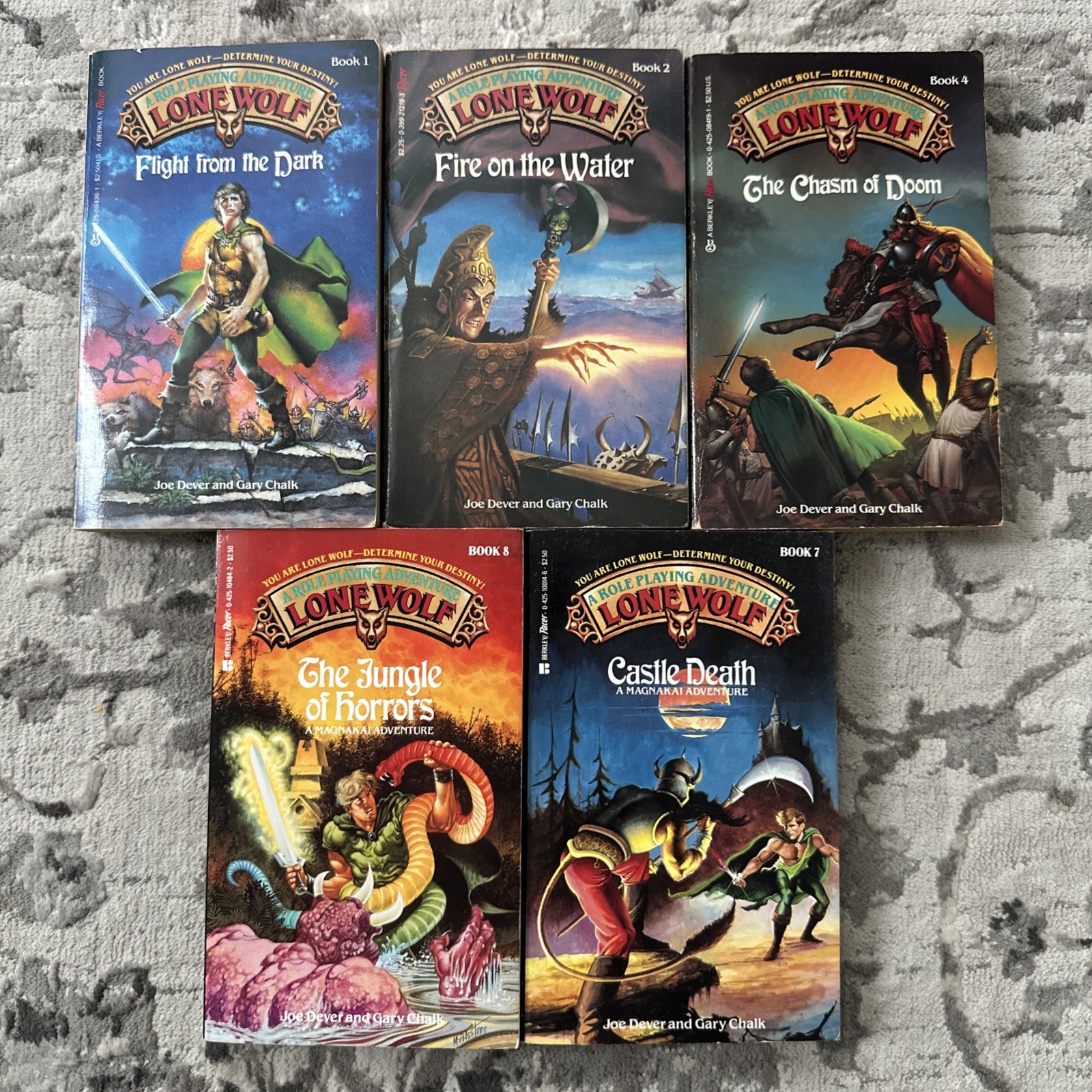 Lone Wolf Role Playing Adventure PB 5 Book LOT – Joe Dever – Books 1, 2, 4, 7, 8