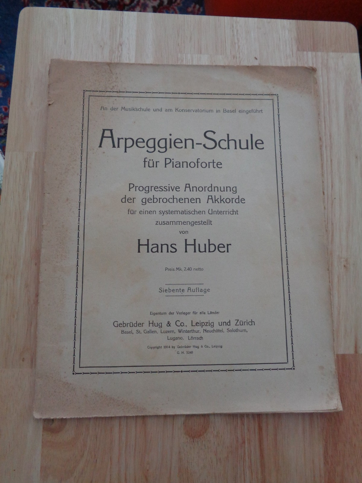 Arpeggion-Schule für Pianoforte Progressive Anordnung von Hans Huber 1914 SC