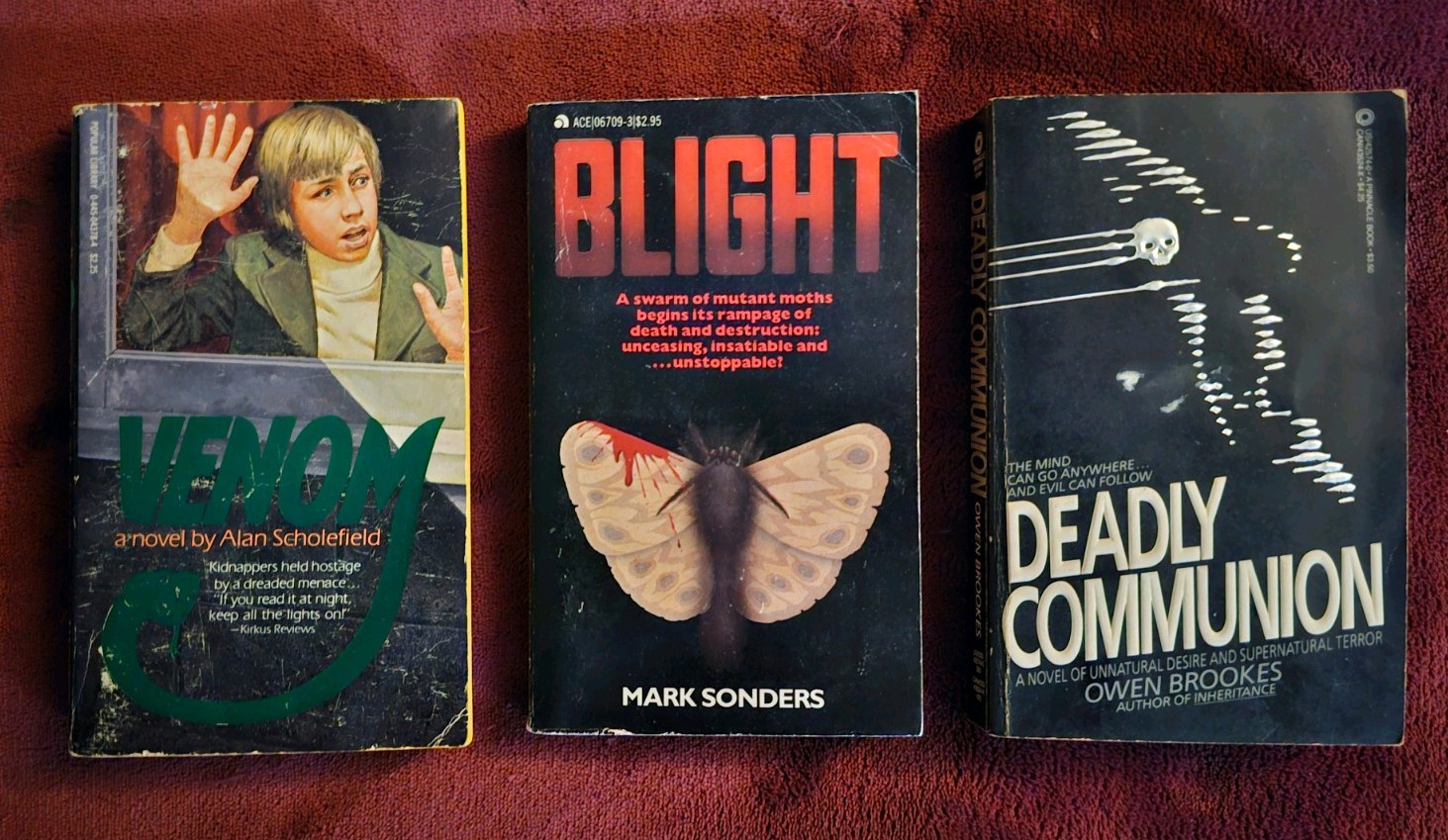 3 Vintage Horror Paperbacks From Hell BLIGHT Mark Sonders VENOM DEADLY COMMUNION