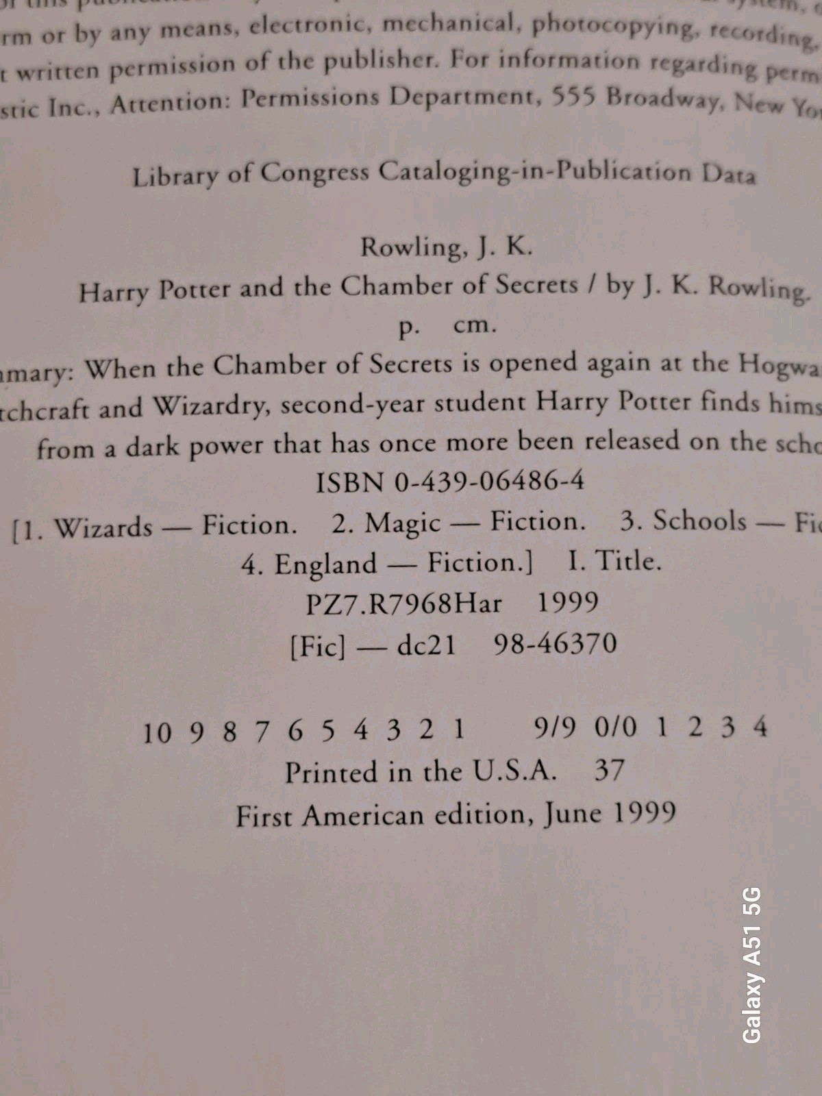 J K Rowling Harry Potter and the Chamber of secrets HBDJ 1st/1st Harry Potter 2