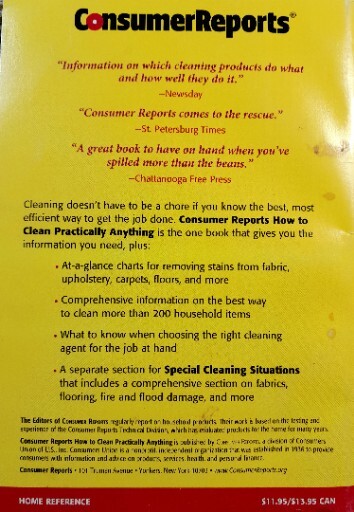 ConsumerReports, ‘How to Clean Practically Anything’ Softcover 236 Pages