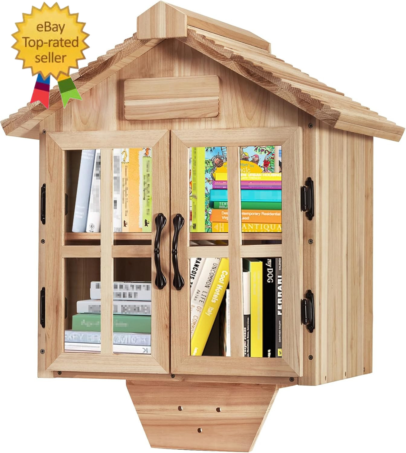 Little Library Box Outdoor Free Library Kit, Updated Double Doors Literature Lit