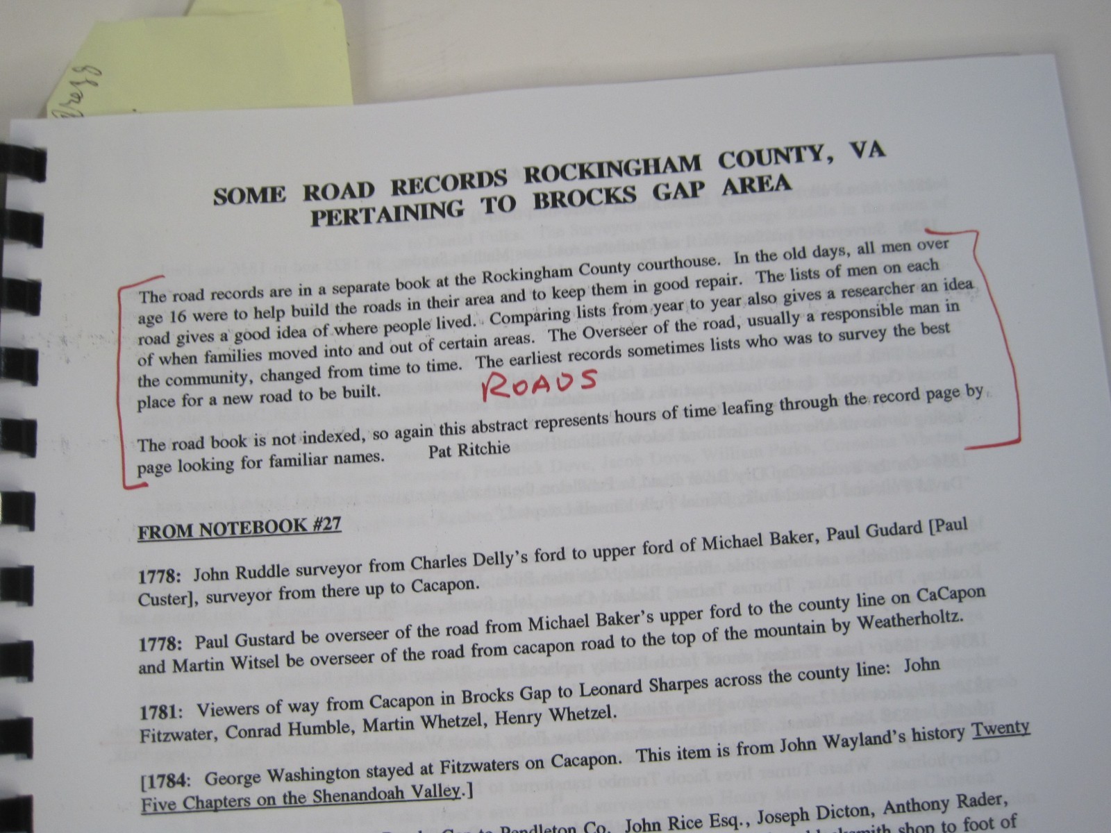 Brocks Gap Miscellaneous Research by Lewis Yankey, Lonzo Dove, Patricia Ritchie