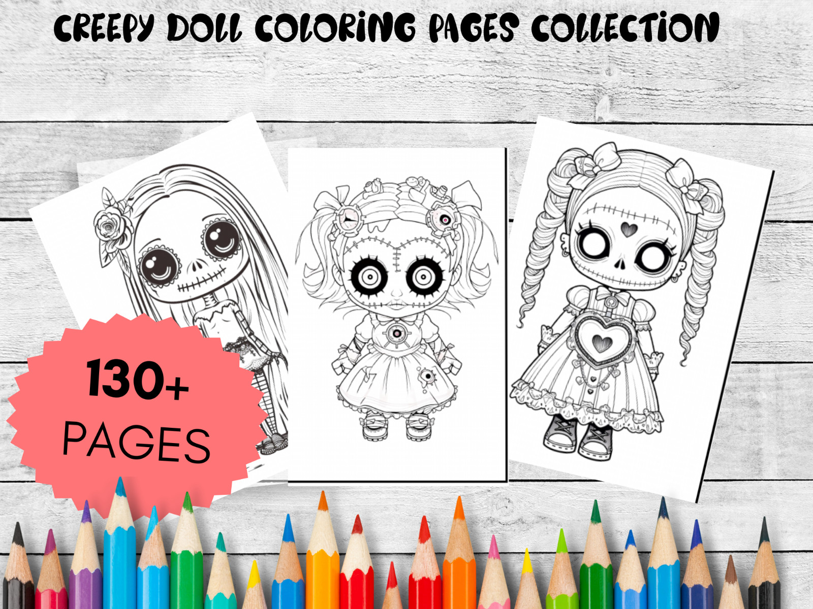 Adult Coloring Pages Bundle Creepy Dolls bundle 130+ pages Printable Pages