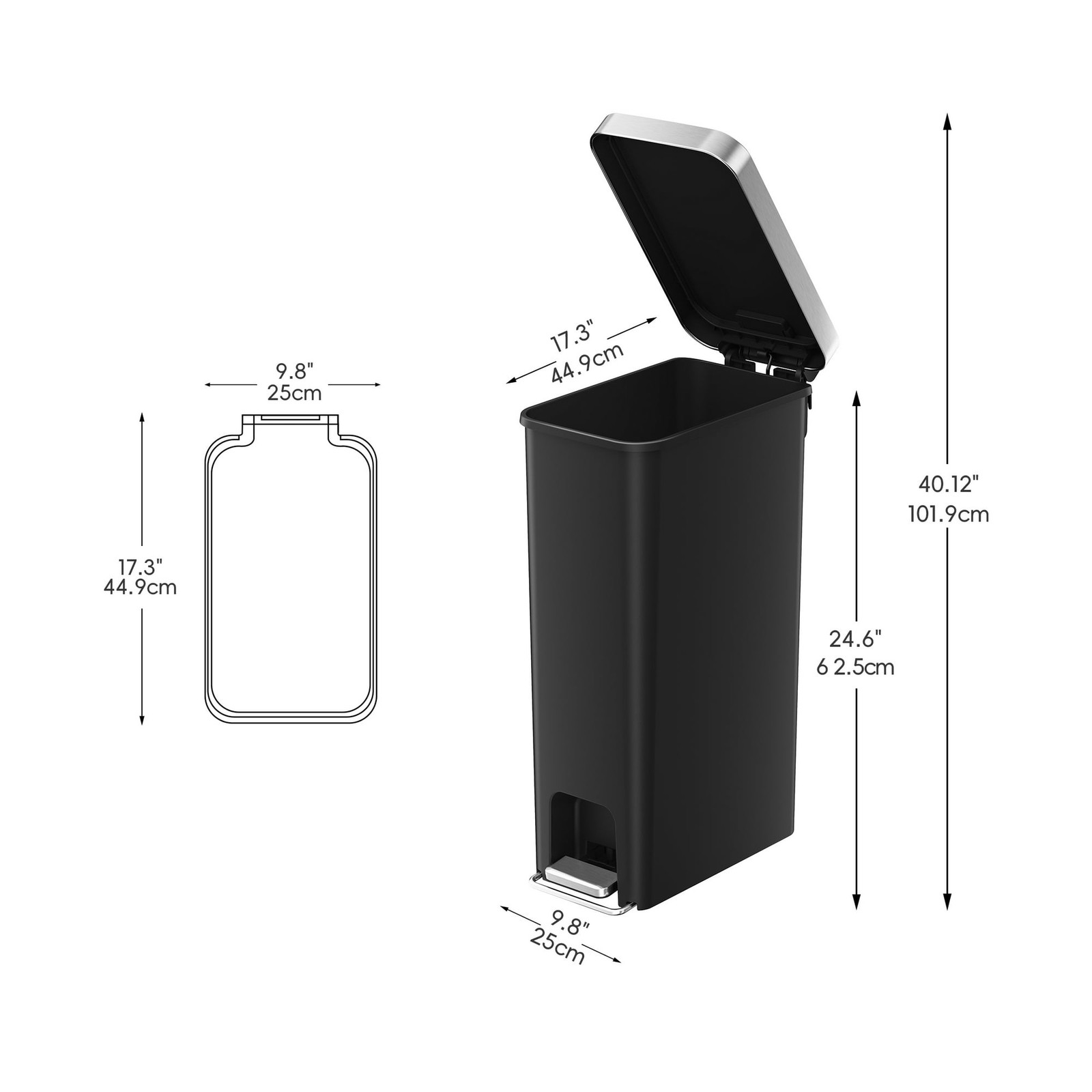 Slim Kitchen Trash Can,10.5Gallon Plastic Step Garbage Bin with Soft Close Lid