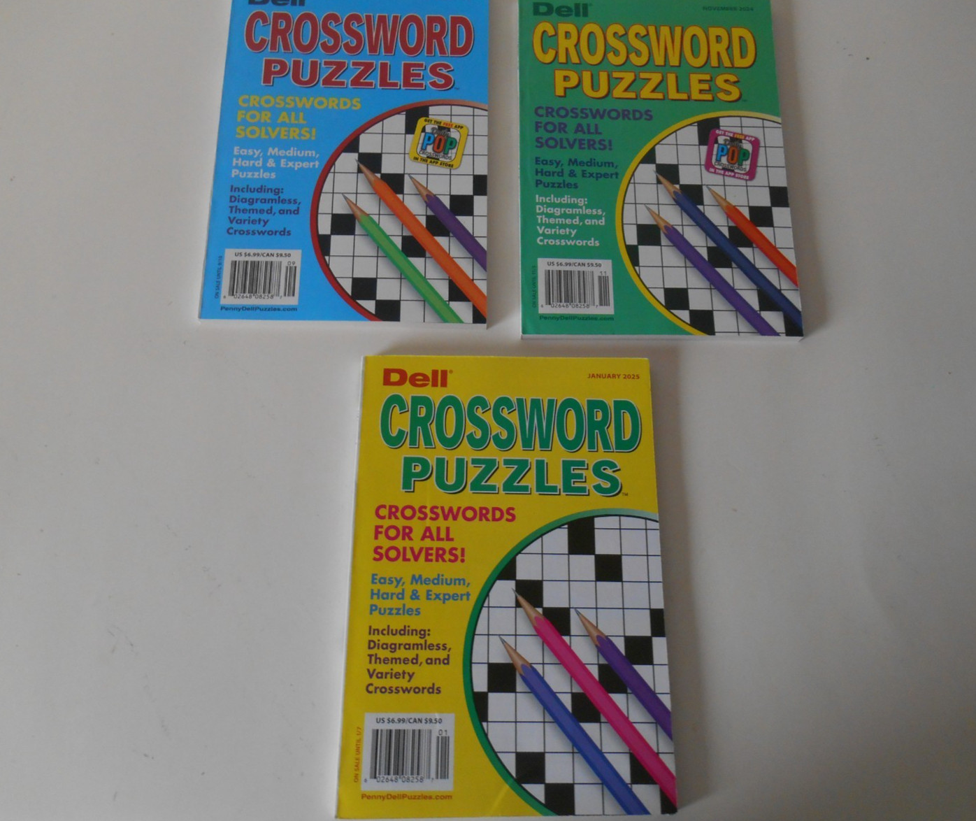 LOT OF 3 DELL CROSSWORD PUZZLES BOOKS for all solvers